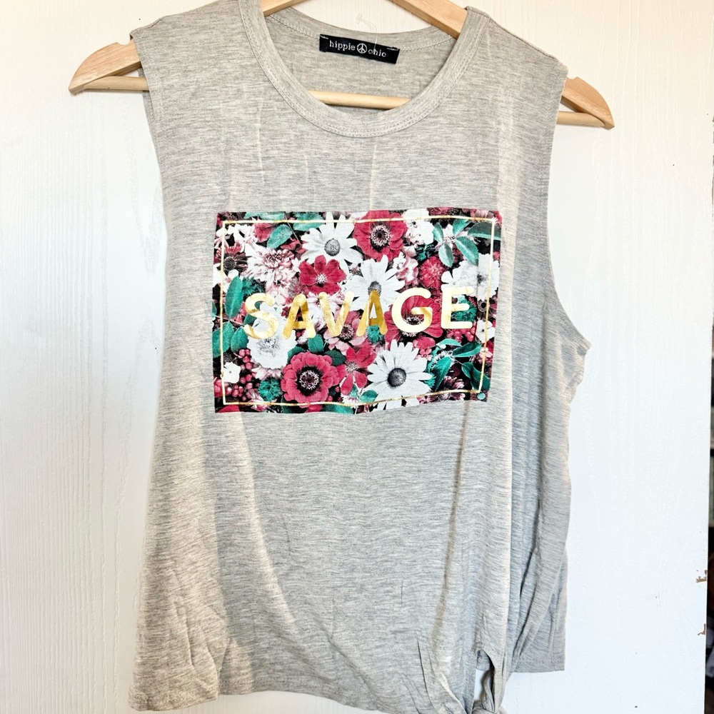 Gray Floral Graphic Tank Top M
